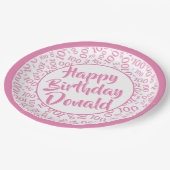 100th Party Willekeurig Nummer Patroon Roze/Wit Papieren Bordje (Gekanteld)