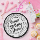 100th Party Willekeurig Nummer Patroon Zwart/Wit Papieren Bordje (Feest)