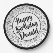 100th Party Willekeurig Nummer Patroon Zwart/Wit Papieren Bordje (Voorkant)