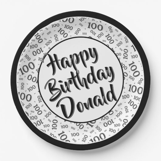 100th Party Willekeurig Nummer Patroon Zwart/Wit Papieren Bordje (Voorkant)