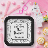 100th Party Willekeurig Nummer Patroon Zwart/Wit Papieren Bordje (Feest)