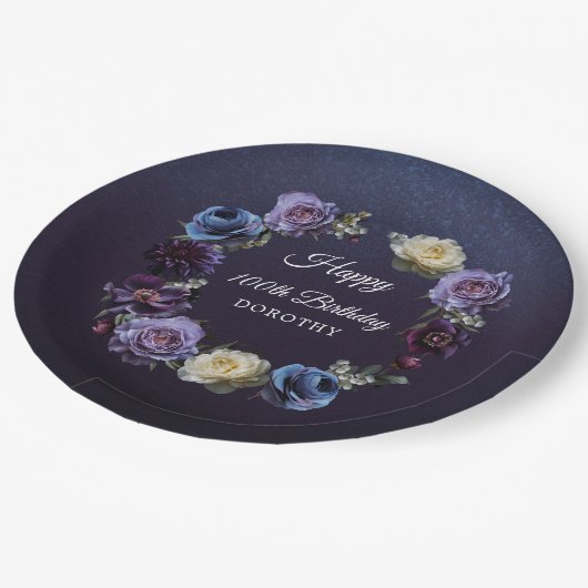 100th Verjaardag Gepersonaliseerde Moody Paarse bl Papieren Bordje (Gekanteld)