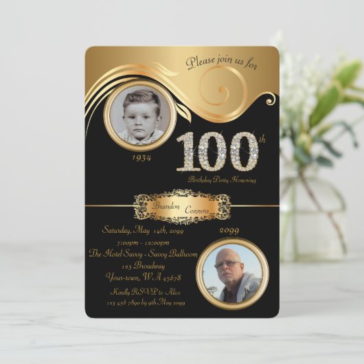 100th, Verjaardag Man 100th, elegant art deco, zwa Kaart (Staand voorkant)