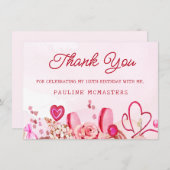 100th Verjaardag Roze Rose Swirly Heart Dank u (Voorkant / Achterkant)
