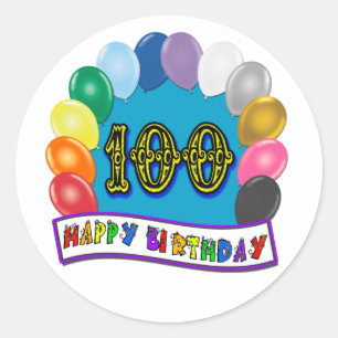 100th Verjaardagscadeaus met Assorted Balloons Des Ronde Sticker
