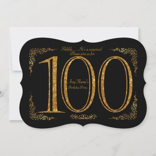 100th, Verjaardagsfeest 100th, Gatsby, zwart & gou Kaart (Voorkant)