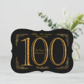 100th, Verjaardagsfeest 100th, Gatsby, zwart & gou Kaart (Staand voorkant)