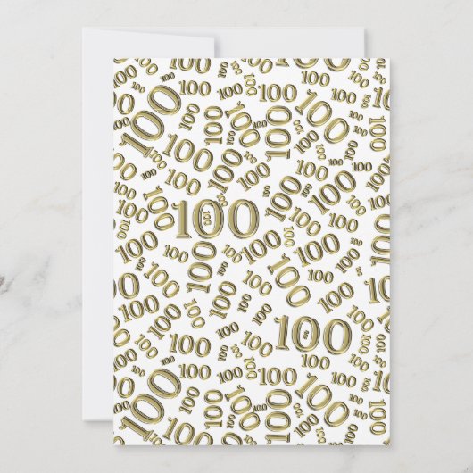 100th verjaardagsfeestje goud / wit nummerpatroon kaart (Achterkant)