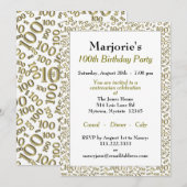 100th verjaardagsfeestje goud / wit nummerpatroon kaart (Voorkant / Achterkant)