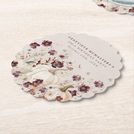 100th verjaardagsfeestje pompoen Wildflower Custom Kartonnen Onderzetters (Gekanteld)