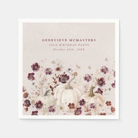 100th verjaardagsfeestje pompoen Wildflower Custom Servet (Voorkant)