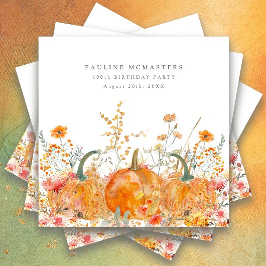 100th verjaardagsfeestje pompoen Wildflower Custom Servet