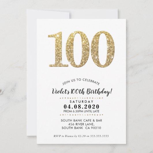 100TH VERJAARDAGSFEESTJE UITNODIGEN moderne gouden Kaart (Voorkant)