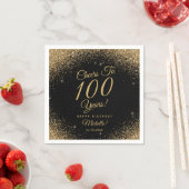 100th verjaardagsfeestje zwart goud glitter naam servet (Insitu)