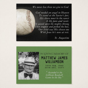 100x BASEBALL Memorial Prayer Kaart Foto en Verse