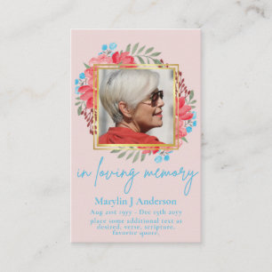 100x Blue Peach Floral PHOTO Prayer Memorial Kaart Visitekaartje