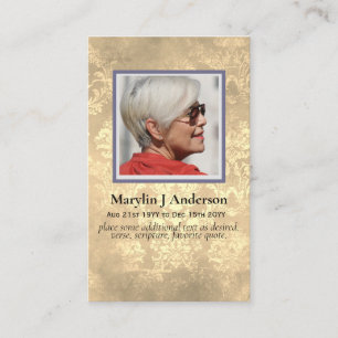 100x Elegant Gold Damask PHOTO Prayer Memorial Visitekaartje