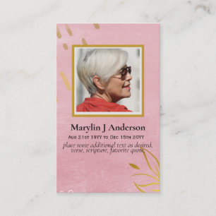 100x Elegant Pink Gold PHOTO Prayer Memorial Kaart Visitekaartje
