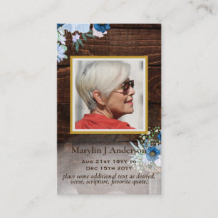 100x Rustic Blue Flora PHOTO Prayer Memorial Kaart Visitekaartje