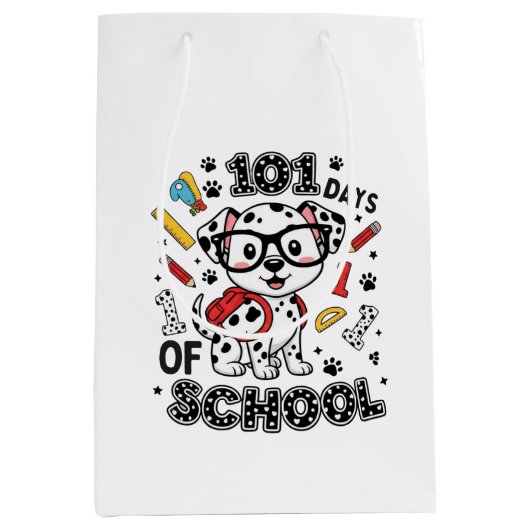 101 Days of School Dalmatian Puppy Medium Cadeauzakje (Voorkant)