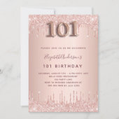 101 Verjaardag roos Gouden druppels Elegant Kaart (Voorkant)