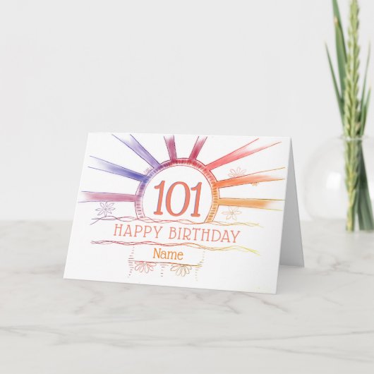 101e Birthday hand getrokken multi-kleurige sunbur Kaart (Voorkant)