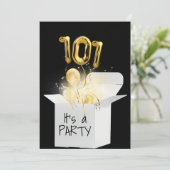 101e goudballonnen in witte doos kaart (Staand voorkant)