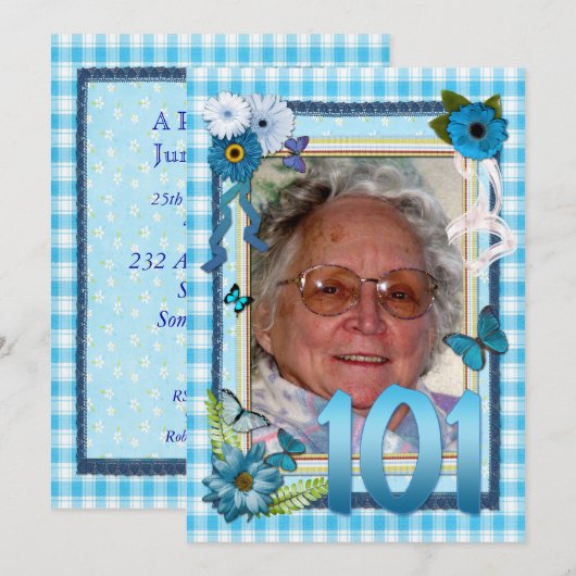 101e uitnodiging voor fotoverjaardagsfeestje (Voorkant / Achterkant)