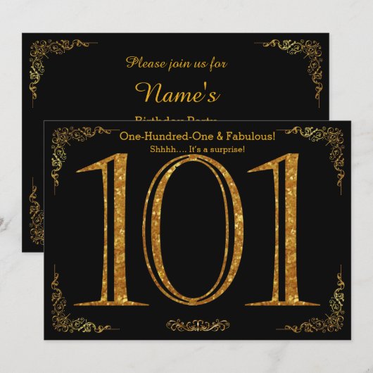 101e verjaardag, Great Gatsby, zwarte gouden glitt Kaart (Voorkant / Achterkant)