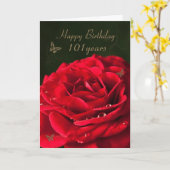 101e Verjaardag Kaart met een rode roos (Gele Bloem)