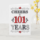 101e verjaardag Proost in rood wit zwart patroon Kaart (Gele Bloem)