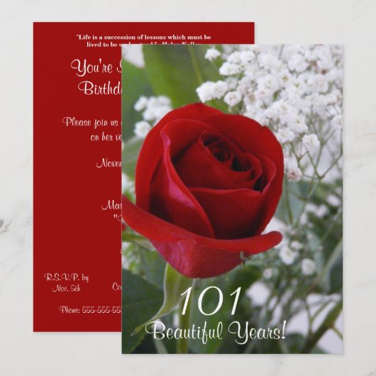 101e verjaardag Rood roodrood Kaart (Voorkant / Achterkant)