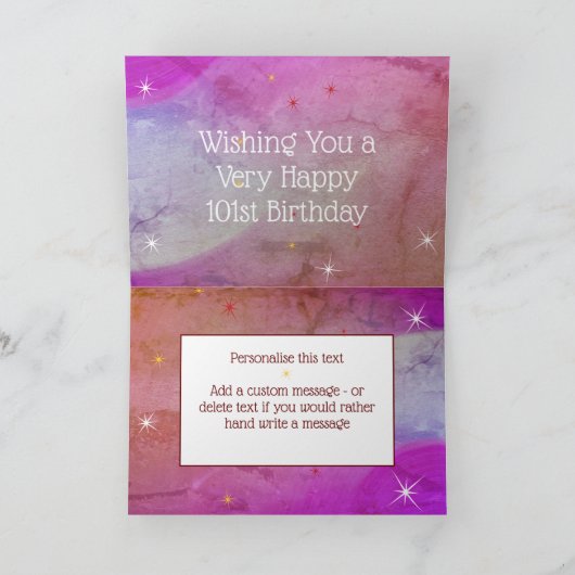 101e verjaardag - Sterren nummers - Paarse leeftij Kaart (Binnen)