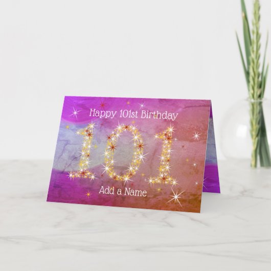 101e verjaardag - Sterren nummers - Paarse leeftij Kaart (Voorkant)
