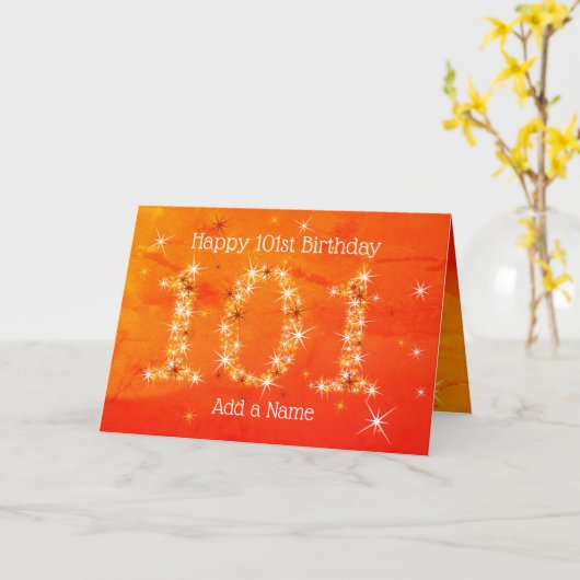 101e verjaardag - Sterren nummers - Rood/Oranje Le Kaart (Gele Bloem)