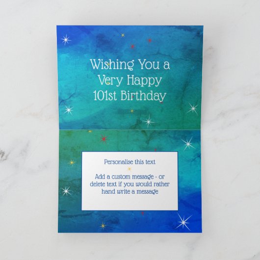 101e verjaardag - Sterrennummers - Blauw/Groen Lee Kaart (Binnen)