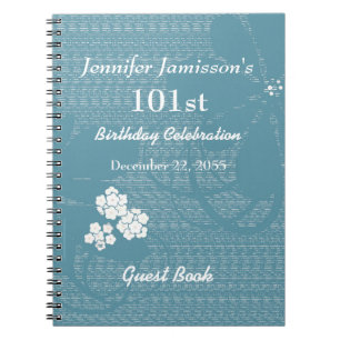 101e verjaardag van het Guest Book Blue, White Flo Notitieboek