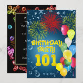 101e verjaardagsfeest Uitnodiging met ballonnen (Voorkant / Achterkant)