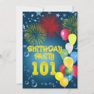 101e verjaardagsfeest Uitnodiging met ballonnen
