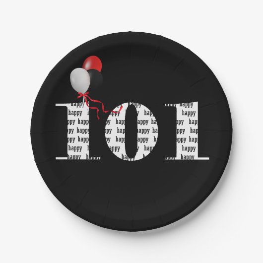 101e verjaardagsfeestballonnen papieren bordje (Voorkant)