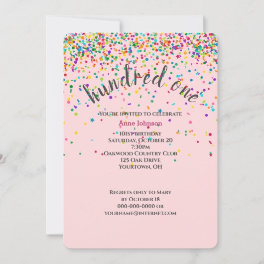 101e verjaardagsfeestje confetti uitnodiging (Voorkant)