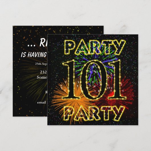 101e verjaardagsfeestje met vuurwerk kaart (Voorkant / Achterkant)