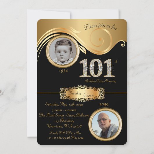 101st, Birthday Man 101st, elegant art deco, zwart Kaart (Voorkant)