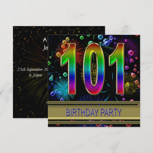 101st Birthday party Uitnodiging met bellen (Voorkant / Achterkant)