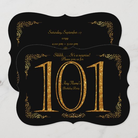 101st, Verjaardagsfeest 101st, Gatsby, zwart & gou Kaart (Voorkant / Achterkant)