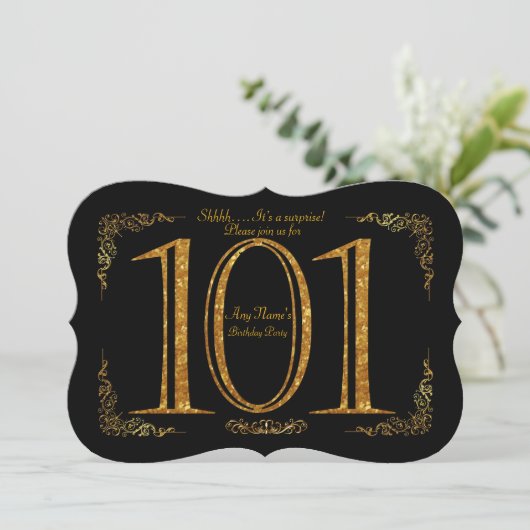 101st, Verjaardagsfeest 101st, Gatsby, zwart & gou Kaart (Staand voorkant)