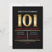101th Birthday Gold Black Party Invitation Kaart (Voorkant)