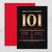 101th Birthday Gold Black Party Invitation Kaart (Voorkant / Achterkant)