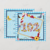 102 Verjaardagsfeest Uitnodiging bloemen, vlinders (Voorkant / Achterkant)