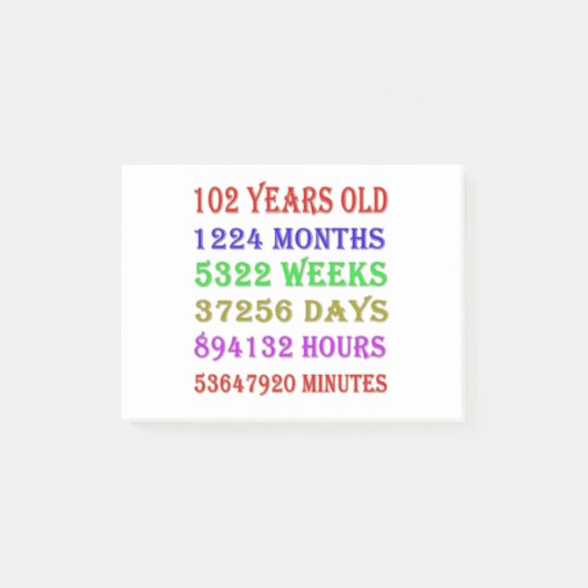 102e mijlpalen van de verjaardag post-it® notes (Voorkant)
